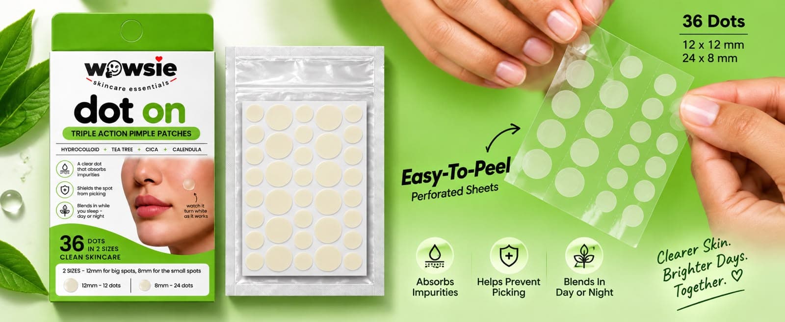 Dot On pack with 36 easy-to-peel dots in 2 sizes