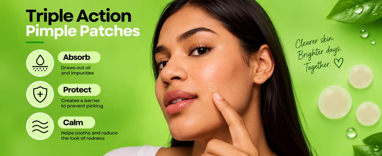 Triple action pimple patches: absorb, protect, calm