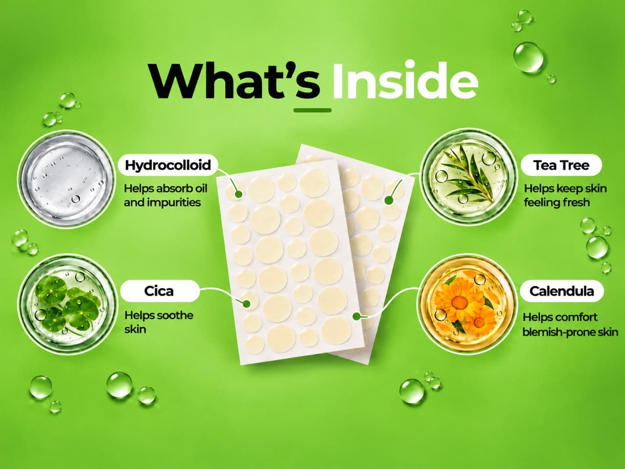 What's inside: Hydrocolloid, Tea Tree, Cica and Calendula
